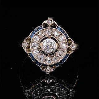 ART DECO 18k Platinum Diamond Sapphire Ring