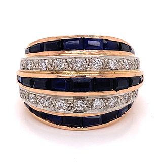 14k Sapphire Diamond 5 Row Ring