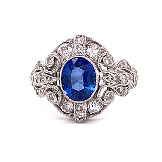 1920â€™s Platinum Sapphire Diamond Ring