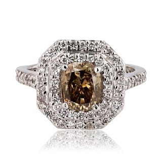 Dark Yellowish Brown CENTER Diamond 14K White Gold Ring GIA CERTIFIED