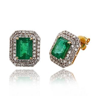 Emerald and Diamond 14K Yellow Gold Earrings
