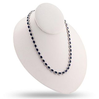Blue Sapphire and Diamond 18K White Gold Necklace