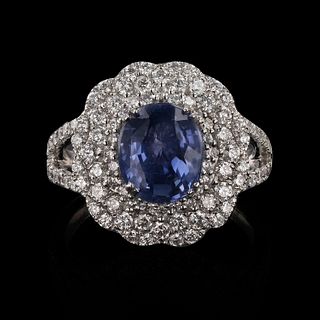 UNHEATED Blue Sapphire and Diamond Platinum Ring (GIA CERTIFIED)