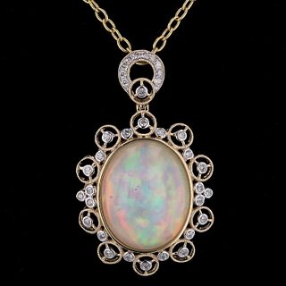 Opal and Diamond 14K Yellow Gold Pendant/Necklace