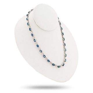 Blue Sapphire and Diamond 14K White Gold Necklace