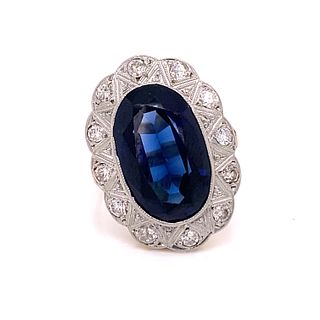 1920â€™s 18k PlatinumÂ  Diamond Blue Stone Ring