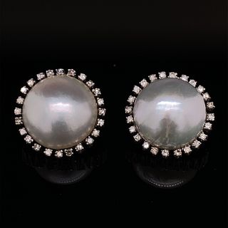 Retro Platinum Diamond Mave Pearl Earrings