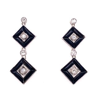 Platinum Diamond Onyx Square Earrings
