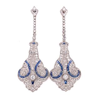 Platinum Diamond Sapphire Drop Earrings