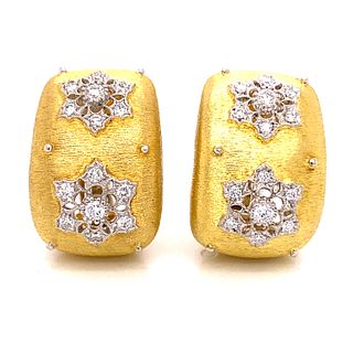 18k Buccelati Style Diamond Flower Clip & Pull EarringsÂ 