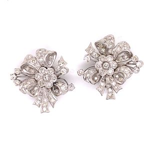 Retro Platinum Diamond Flower Earrings