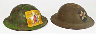 Two WWI 2nd Division Painted Helmets