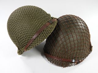 Two WWII U.S. M1 Helmets