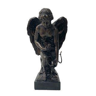 Bronze Cupid & Bird Sculpture