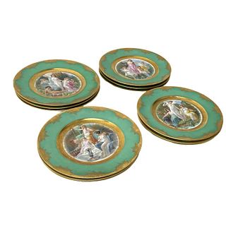 (12) Czech Karlsbad Plates "Ladies In The Forest"