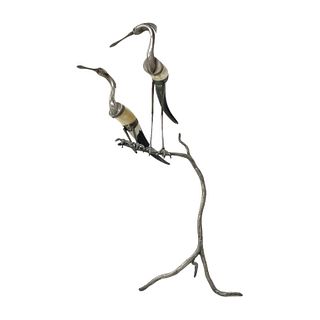 Mid-Century Brass and Horn Herons Sculpture