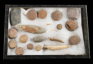 20 Native American Stone, Tooth & Bone Tools