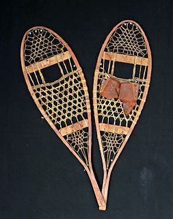Early 20th C. American Wood & Leather Child's Snowshoes