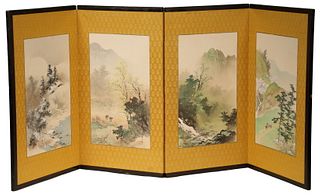 FOUR-PANEL JAPANESE PAINTED TABLE FOLDING SCREEN