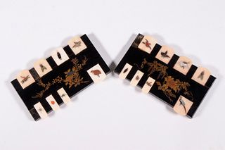 (2) JAPANESE LACQUER & INLAID BONE WHIST MARKERS