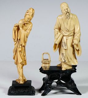 (2) 19TH C. CHINESE CARVED FIGURES ON WOODEN BASES