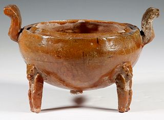 QING POTTERY DING WITH BAT FORM LEGS