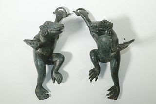 PR OF BRONZE FROG SHAPED CANDLE HOLDERS