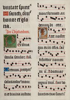 [MANUSCRIPT LEAF -- ANTIPHONARY]. One leaf on vellum, in Latin. Italy, ca. 1480-1525.