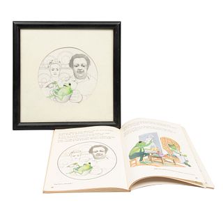 ANÓNIMO. Frida Kahlo y Diego Rivera. Dibujo a lápiz y lápiz de color. Enmarcado. Con libro de referencia. Enmarcado. 33.5 x 34 cm