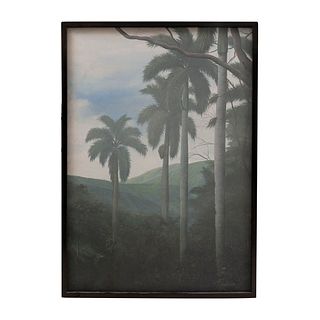 MANUEL A. NIETO. Vista de palmeras. Firmado al frente. Óleo sobre lienzo. Enmarcado. 104 x 73 cm