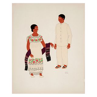 Carlos Mérida (Guatemala, 1891 - Ciudad de México, 1984) "Mestizos del estado de Yucatán", de la carpeta Mexican Costume. 1941.<...