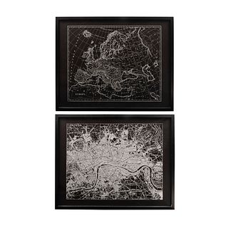 Lote de 2 mapas. Siglo XXI. Mapa de Europa y Mapa de Londres. Impresión sobre papel. Enmarcados. 74 x 93 cm