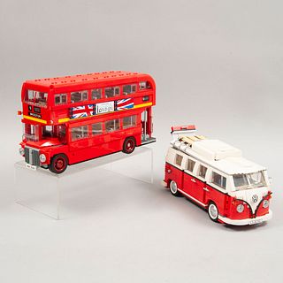 Lote de 2 carros a escala. Dinamarca, siglo XXI. Marca LEGO CREATOR. Piezas armables con partes articuladas de resina.