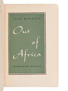 DINESEN, Isak [Karen Blixen] (1885-1962). Out of Africa. New York: Random House, 1938.