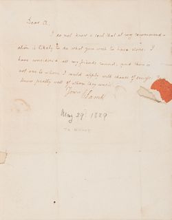 LAMB, Charles (1775-1834). Autograph letter signed ("C. Lamb") to Mr. Allsop. N.p., 29 May 1829.