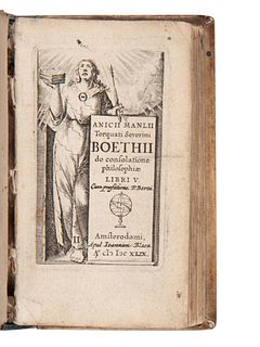 [MINIATURE BOOKS]. BOETHIUS, Anicius Manlius Severinus. De consolatione philosophiae libri V. Cum praefatione P. Bertii. Amsterdam: Johan Blaeu, 1649.