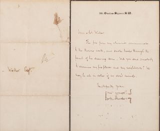 THACKERAY, William Makepeace (1811-1863). Autograph letter signed ("Wm Thackeray"), to Mr. Walker, Esq. 36 Onslow Square, n.d.