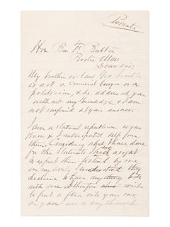 GUITEAU, Charles Julius (1840-1882), Assassin of President James A. Garfield. Autograph letter signed ("C. G."), to Benjamin F. Butler. Washington, D