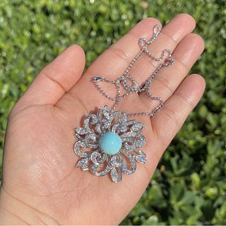 Diamond, Turquoise and Platinum Pendant