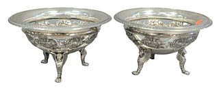 Fletcher and Gardiner, Philadelphia, pair of silver bowls on winged lion legs on paw feet, height 5 1/2 inches, diameter 9 1/2 inches, 64.5 t.oz. Prov