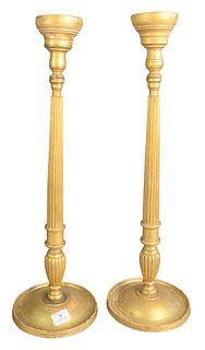Pair of Tall Giltwood Candlesticks, height 27 1/2 inches.