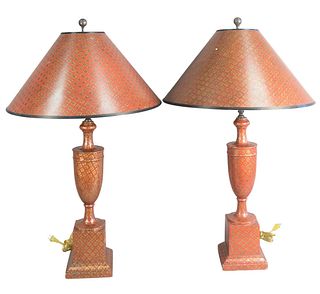 Pair of Decorative Table Lamps, having shades, total height 37 inches.