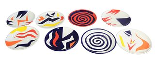 Group of Eight Teddy Millington-Drake Earthenware Plates, made by Franca Pina, 1950's - 1960's, each marked to the bottom, diameter 9 1/2 inches.