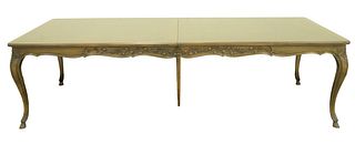 Large Louis XV Style Dining Table, attributed to Auffray and Company Furniture, along with two extra 24" leaves, open 158 inches, height 30 inches, to