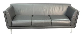Herman Miller Goetz Sofa having black leather upholstery on aluminum legs, height 32 inches, length 84 inches.