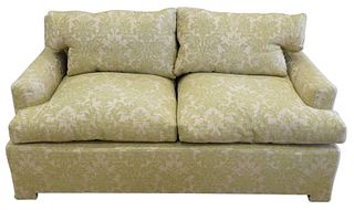 Dunbar Upholstered Loveseat having original upholstery, height 30 inches, length 61 inches, (soiling).
