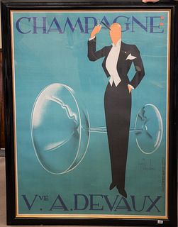 Champagne Vue A Devaux, lithograph poster by Dryden, marked Joseph-Charles, Paris, 62" x 45 1/2".