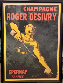 Champagne Roger Desivry Poster, Epernay France, artist Raphael Courtois, marked La Lithographie, Parisienne Robin D Paris, 60" x 43".