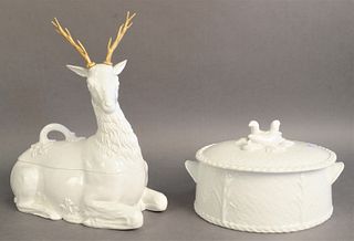Two Piece Lot to include Mottahedeh deer tureen, height 15 inches, length 13 1/2 inches; along with Royal Worcester covered tureen, length 12 inches, 