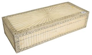 Bone Veneered Lift Top Chest or Box in Vizagapatam manner, height 6 inches, width 26 1/2 inches, depth 10 3/4 inches, top 10 1/2" x 26".
